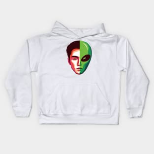 Half alien half human. Invasion. Alien man face. Kids Hoodie